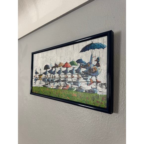 Whimsical Original Oil Painting of Ducks with Umbrellas - Picture 3 of 8